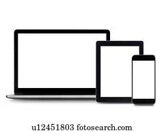 Blank digital device screens.
