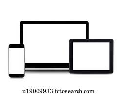 Blank digital device screens.