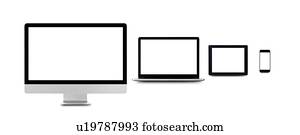 Blank digital device screens.