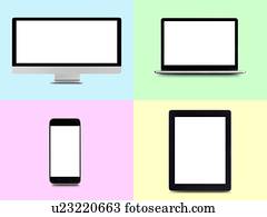 Blank digital device screens.