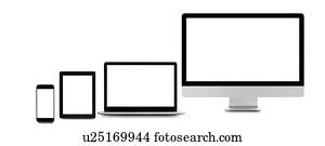 Blank digital device screens.