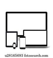 Blank digital device screens.