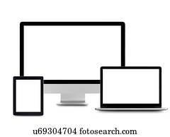 Blank digital device screens.