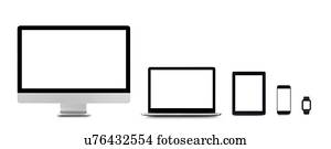 Blank digital device screens.