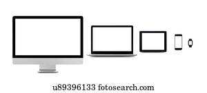 Blank digital device screens.