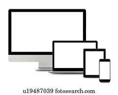 Blank digital device screens.