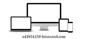 Blank digital device screens.