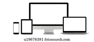 Blank digital device screens.