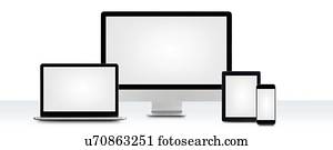 Blank digital device screens.