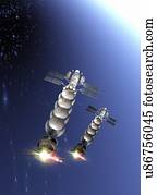 comunicações, satélites, illustration.