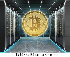 conceito, de, a, bitcoin, producao, mineração, de, cryptocurrency, em, a, digital, farm., 3d, illustration.