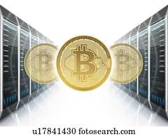 conceito, de, a, mineração, de, cryptocurrency, bitcoin, ligado, digital, farm., 3d, illustration.