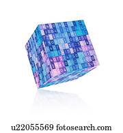 digital, cubo, com, programa, code., abstratos, caixa, de, grande, dados, 3d, ilustração, isolado, branco, experiência.