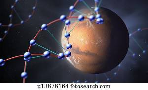 DNA above Mars, conceptual illustration. Mars once had a wet climate, which prompts many astronomers to believe that life may have arisen there in the past, and perhaps exists there still. In 1996, NASA announced that they had found evidence for...