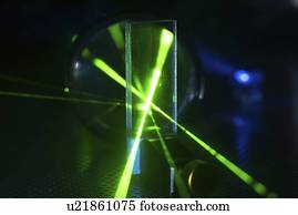 Laser experiment in photonics laboratory.