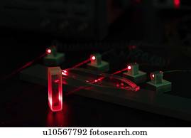 Laser experiment in photonics laboratory.