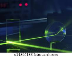 Laser experiment in photonics laboratory.