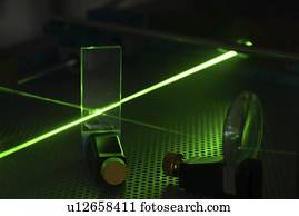 Laser experiment in photonics laboratory.
