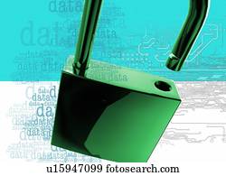 padlock, e, dados, illustration.