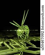 robotic, inseto, e, tábua circuito, illustration.