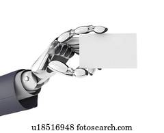 robótica, braço, dá, um, vazio, negócio, card., inteligência artificial, technology., 3d, ilustração, isolado, branco, experiência.