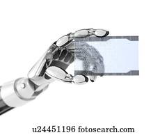 robótica, braço, dá, um, vazio, negócio digital, card., inteligência artificial, technology., 3d, ilustração, isolado, branco, experiência.