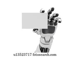 robótica, mão, ter, em branco, negócio, card., inteligência artificial, concept., 3d, ilustração, isolado, branco, experiência.