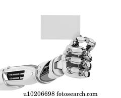 robótica, mão, ter, em branco, negócio, card., futurista, tecnologia, concept., 3d, ilustração, isolado, branco, experiência.