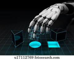 robô, mão, em, durante, teste, em, robótica, school., máquina, aprendizagem, concept., 3d, illustration.