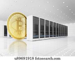 tecnologia, de, bitcoin, producao, em, a, digital, farm., mineração, de, cryptocurrency, concept., 3d, illustration.