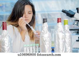 testar, vinho, em, controle qualidade, lab.