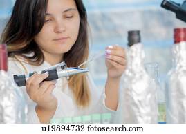 testar, vinho, em, controle qualidade, lab.