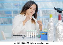 testar, vinho, em, controle qualidade, lab.