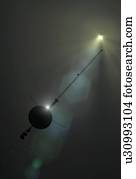 Voyager spacecraft leaving Solar System, illustration. Two Voyager spacecraft (Voyager 1 and Voyager 2) were launched in 1977. This timing took advantage of a rare alignment of the four giant outer planets Jupiter to Neptune, which made it possible...