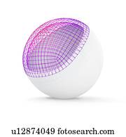 White sphere with visible wireframe, illustration.