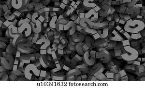 Latge pile of black metal texture question marks, computer illustration.