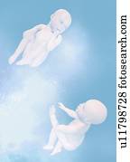 bebês, flutuante, ilustração