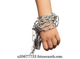 Hand with metal chains