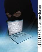 laptop, e, hacker computador, ilustração