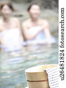 Japanese women in a open-air bath
