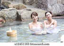 Women in an open-air bath