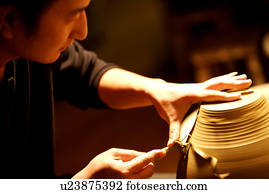 oleiro, aparando, argila, corporal