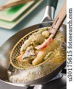 cozinhar, tempura, de, legumes, em, um, wok