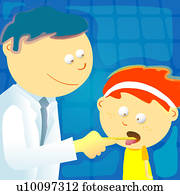 Male doctor examining a patient with a tongue depressor
