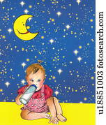 Baby girl drinking from her bottle