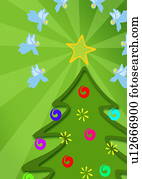 dekoriert, weihnachtsbaum, mit, engelbilder, fliegen, ungef?hr, ihm dekoriert, weihnachtsbaum, mit, engelbilder, fliegen, ungef?hr, ihm