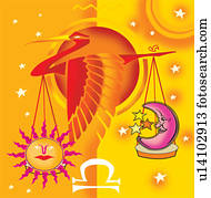 waage, astrologisches zeichen, mit, skala, und, vogel waage, astrologisches zeichen, mit, skala, und, vogel