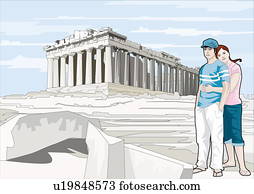 Couple hugging at the Acropolis Couple hugging at the Acropolis