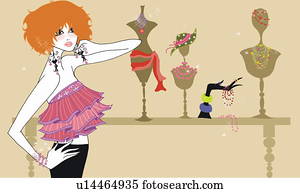 mulher jovem, posar, frente, jóia, e, chapéu, exposição