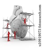 coração, com, trabalhadores, coração, reparar